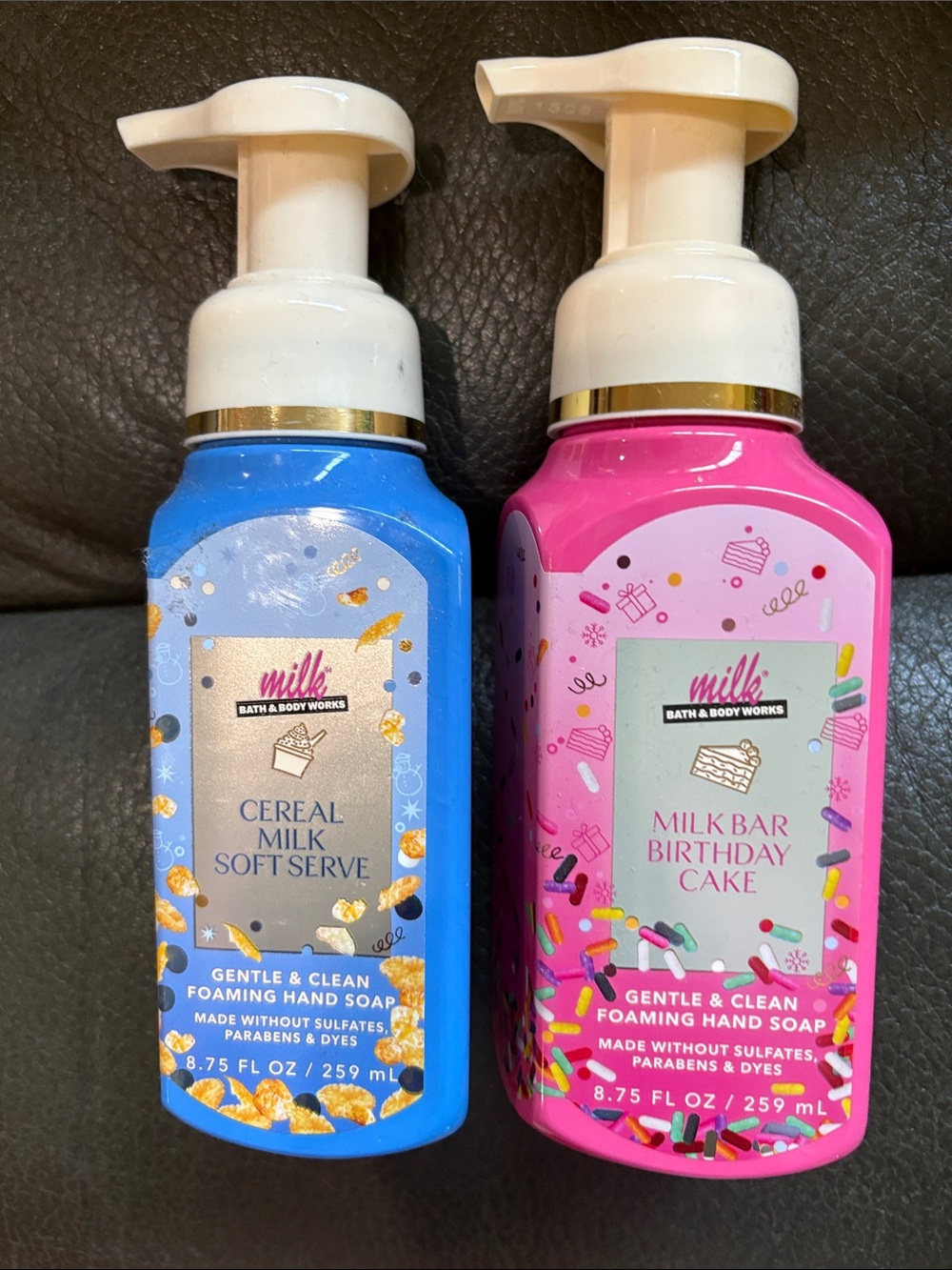 Bath and body foam soap set in cereal milk soft serve and milk bar birthday cake